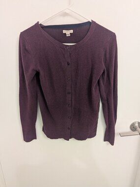 Purple Plum Cotton Long Sleeve Cardigan Merona XS With Spare Button